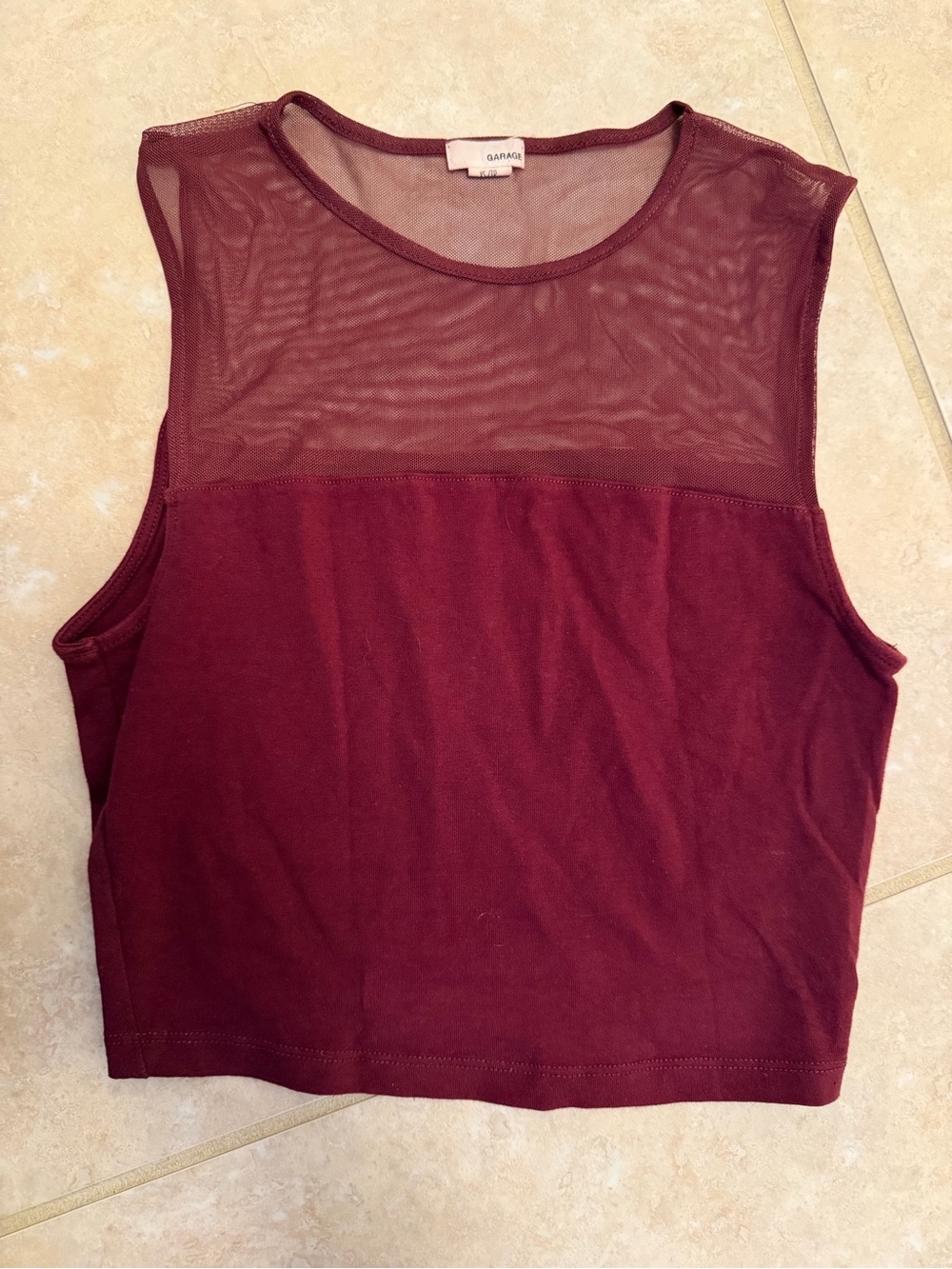 Garage Women's Wine Mesh Yoke Crop Tank Top